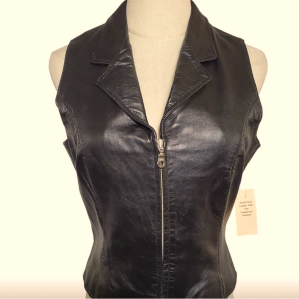 NWT Wilson Vintage 90s Black Leather Vest Size Tag Medium